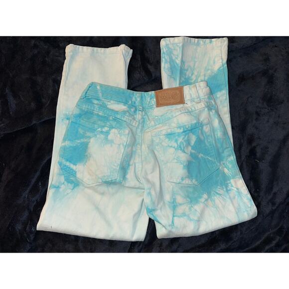 VINTAGE 90's ABS TURQUOISE TIE DYE COTTON DENIM CROP JEANS 2 - Picture 1 of 10